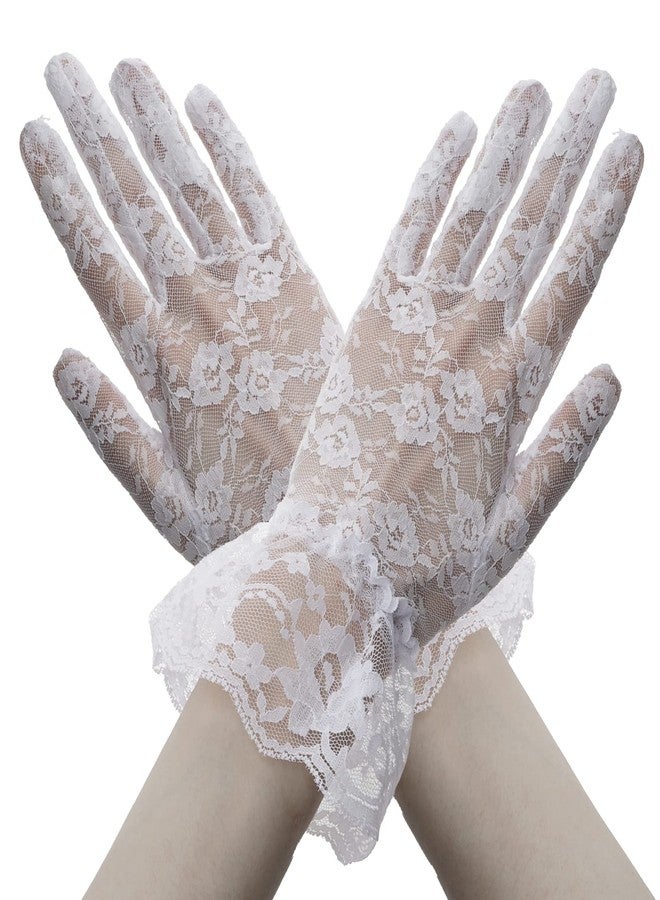 QPIXVB White Lace Gloves,Lace Gloves Women,White Mesh Glove,Halloween Opera Prom Cosplay Costume Dress Glove for Tea Party Bridal Wedding Sunblock,Halloween Accessories for Woman,Vampire Costume - Image 1